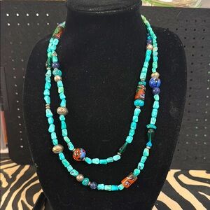 Vintage 24” Length Art Glass & Turquoise beaded necklace